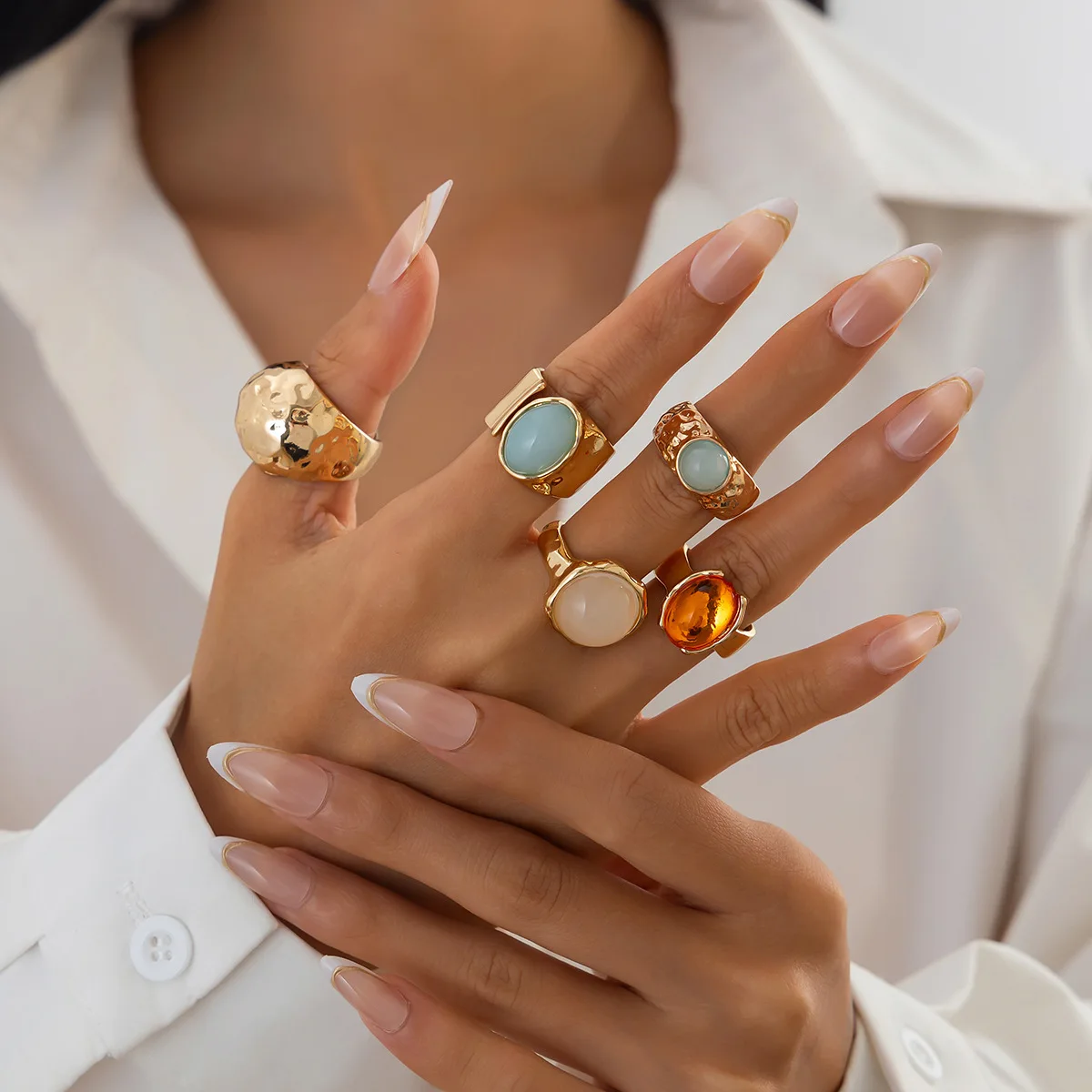 

Fashion Statement Acrylic Inlaid Alloy Irregular Ring Set – Light Luxury, Versatile & Trendy for Women Кольцо, украшение