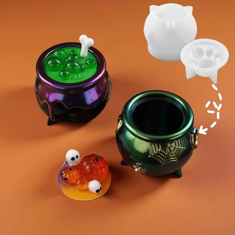 Halloween Cauldron Pumpkin Container Epoxy Resin Mold Crystal Clear DIY Jewelry Box Casting Molds for Resin Art And Crafts