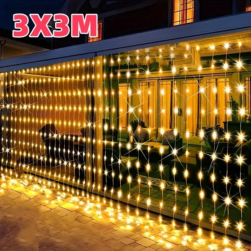 

Солнечные занавески 118x118in 300 светодиодные уличные занавески водонепроницаемые с 8 режимами для рождественского сада, патио, забора, свадьбы