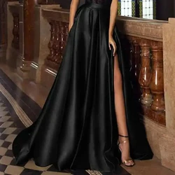 Black Satin Evening Dress Skirts Wedding Detachable Skirt Front Slit Removable Skirts Long Red Prom Overskirts