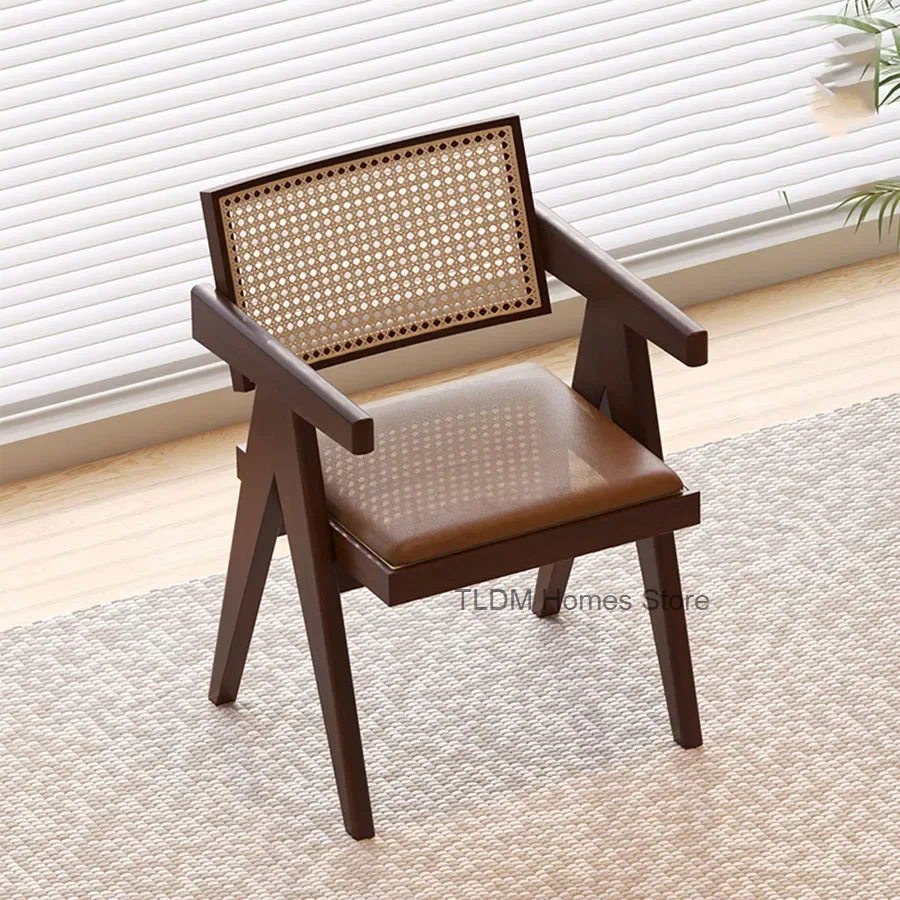 Rattan Dining Chair Wooden Vintage Home Retro Back Brown Black White Camping Chairs Portable Chaise Longue Outdoor Furniture