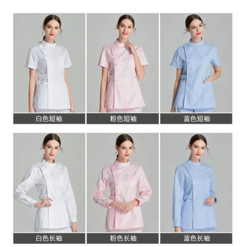 ブルー長袖スクラブトップナース制服白衣ドクター制服女性のための生き抜く医療服美容サロン作業服