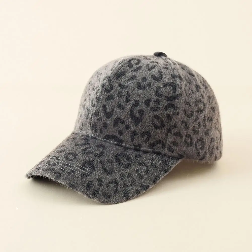 All-Match Stylish Leopard Print Plush Outdoor Hat Lightweight Unisex Cap Hook Loop Fasteners for Fall Winter