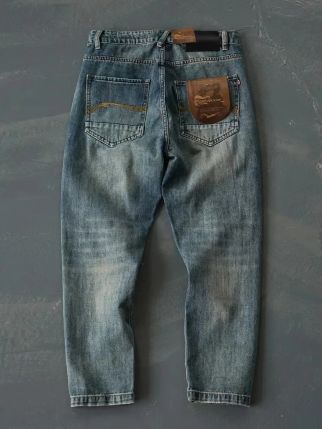 

Износостойкие повседневные мужские джинсы со средней талией и пуговицами, свободные прямые джинсы из американского полиэстера и хлопка