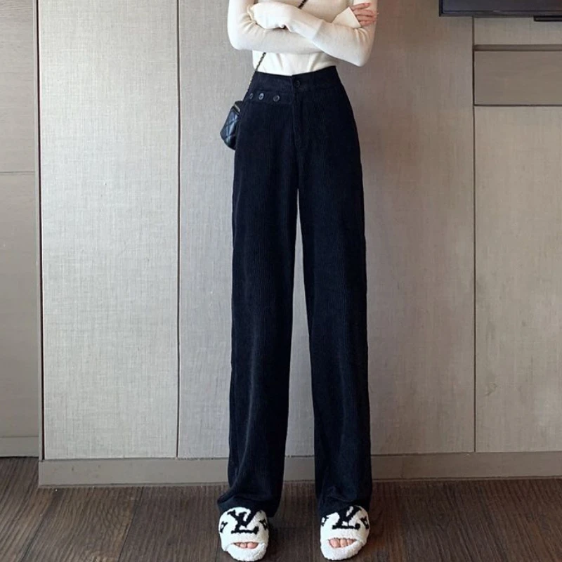 Straight Pants Women Autumn Winter New Simple High Waist All-match Students Leisure Daily Elegant Korean Style Ladies Popular