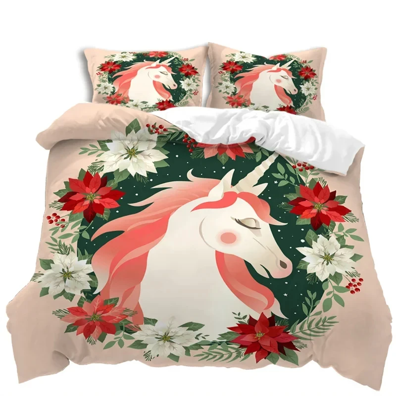 

Cartoon Unicorn Duvet Cover Set Romantic Theme Floral Bedding Set Microfiber Kawaii Comforter Cover Twin King For Kids Girls
