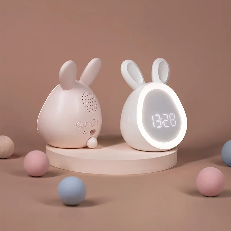 Cartoon Round Rabbit Alarm Clock Student Dormitory Digital Display Children's Wake-up Light USB Charging Bedside Alarm Clock