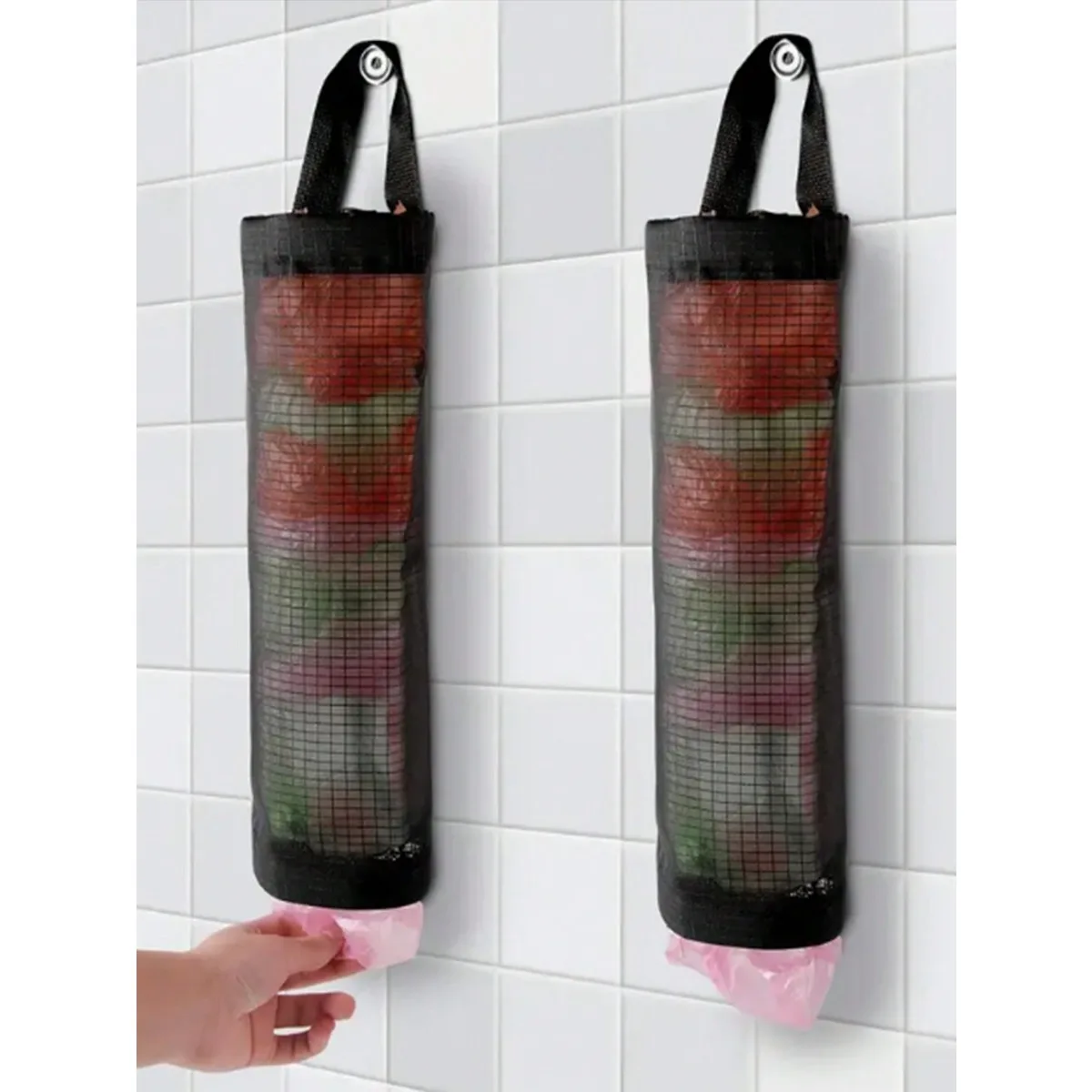 2 Hanging Net Garbage Bag Storage Bag, Plastic Bag Rack, Wall Mounted Plastic Bag Collector, Foldable