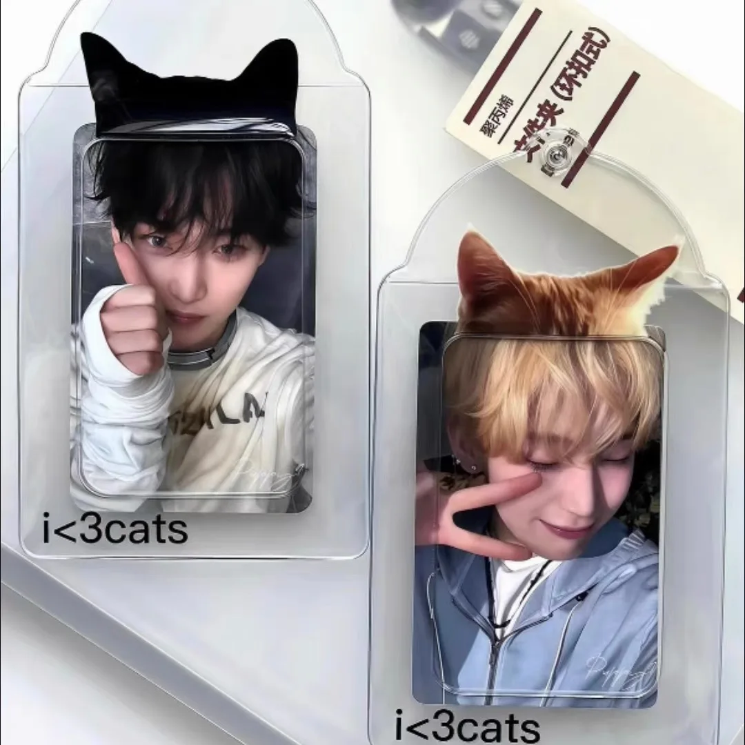 1/2 Stück Niedlicher Katzenohren-Kartenhalter aus Transparentem PVC, Wasserdichter Fotokarten- und Ausweishalter im Koreanischen Stil, Bedruckte Kartenschutzhülle