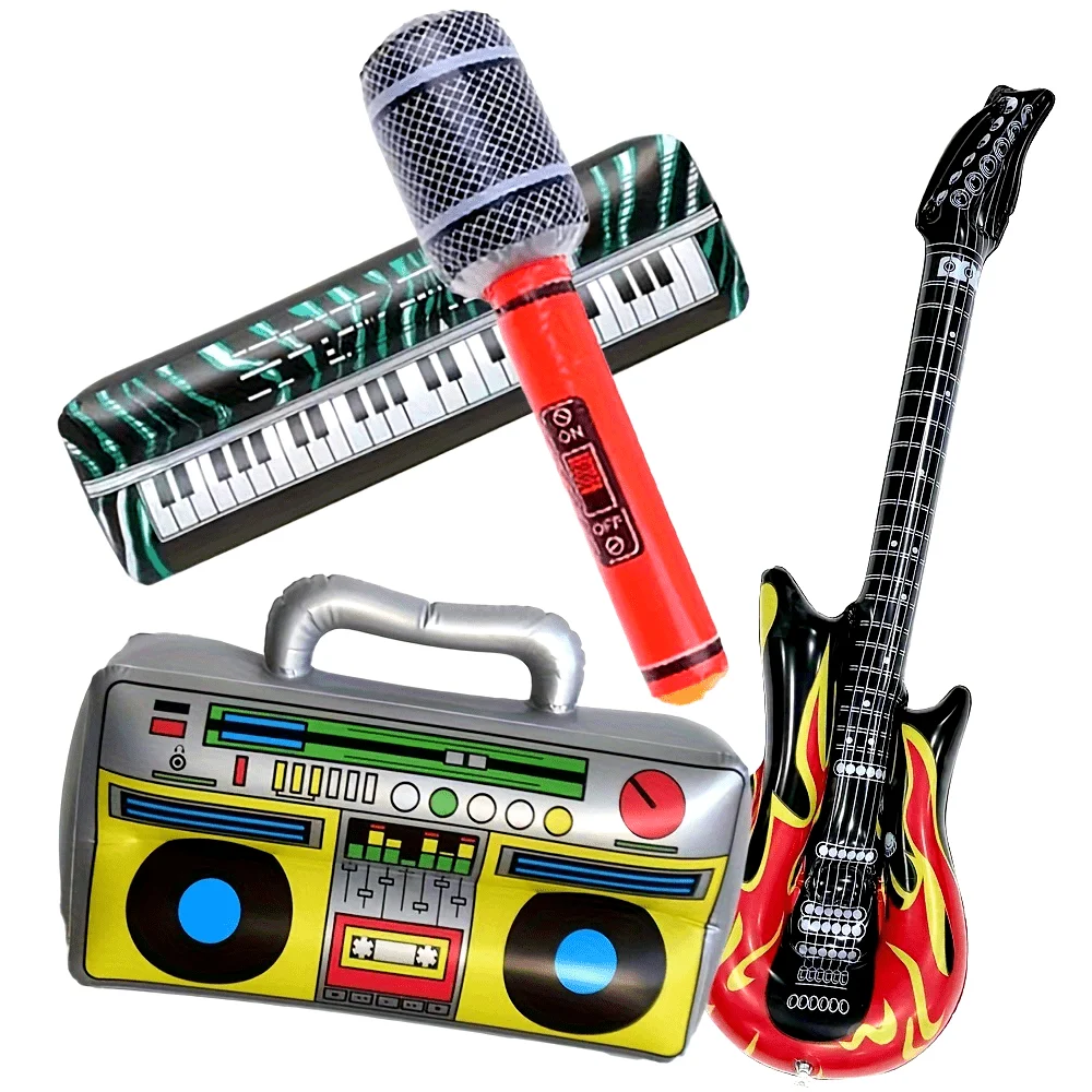 4 teile/satz Aufblasbare Musikinstrumente Set PVC Zufällige Farbe Mikrofon Tastatur Gitarre Radio Perfekt für Party Dekorationen