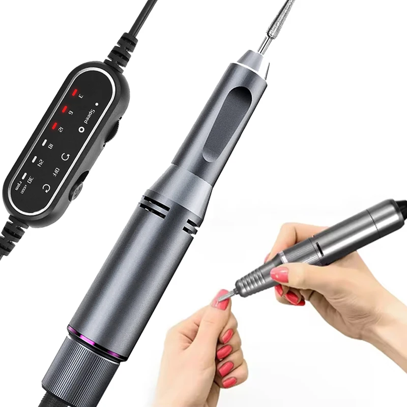 

Black Metal Handle Portable Nail Drill With Drill Bits Polishing Remove Poly UV Gel Equipment Manicure Pedicure Machine