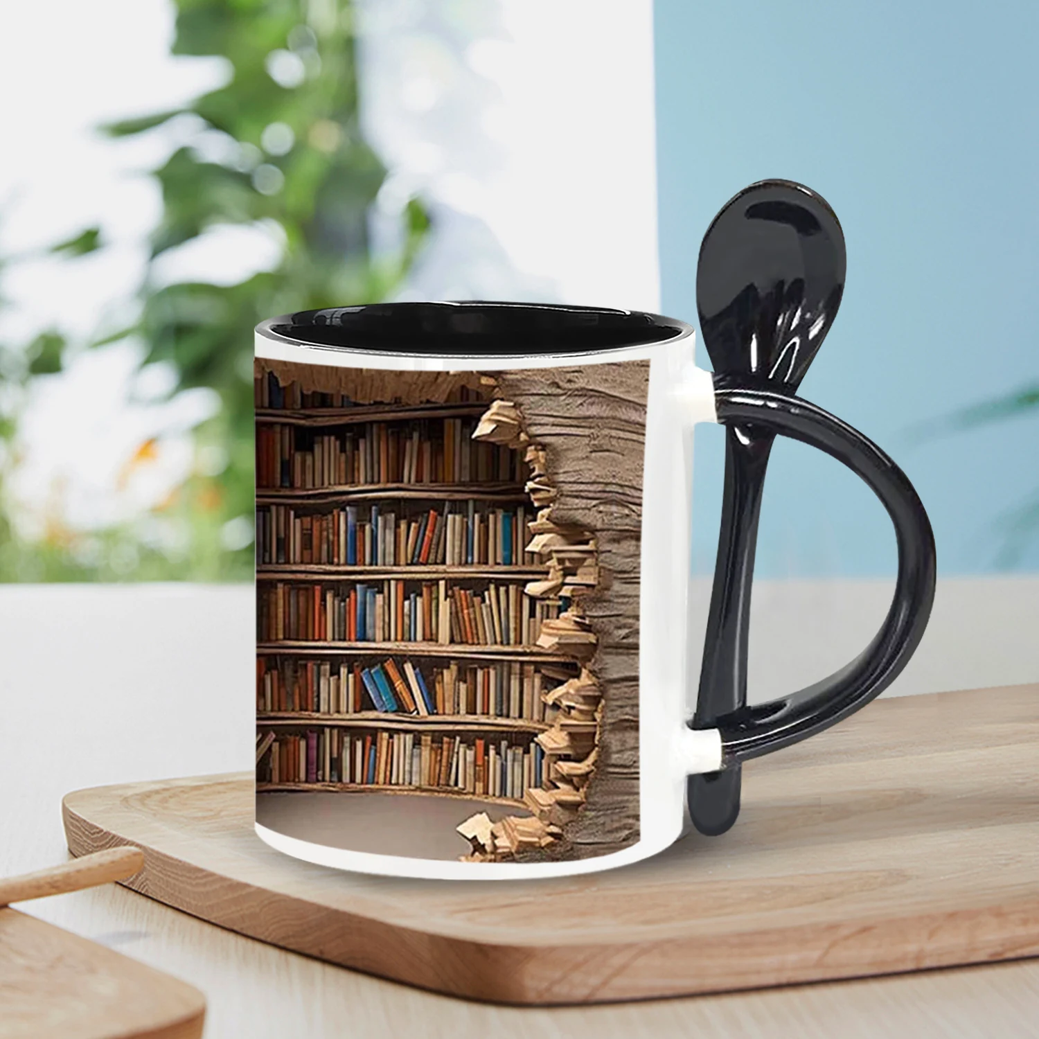 1 pz, regali per lettori, libri, libri tazza da caffè, regali di compleanno per gli amanti dei libri, tazza in ceramica da 11 once con cucchiaio,