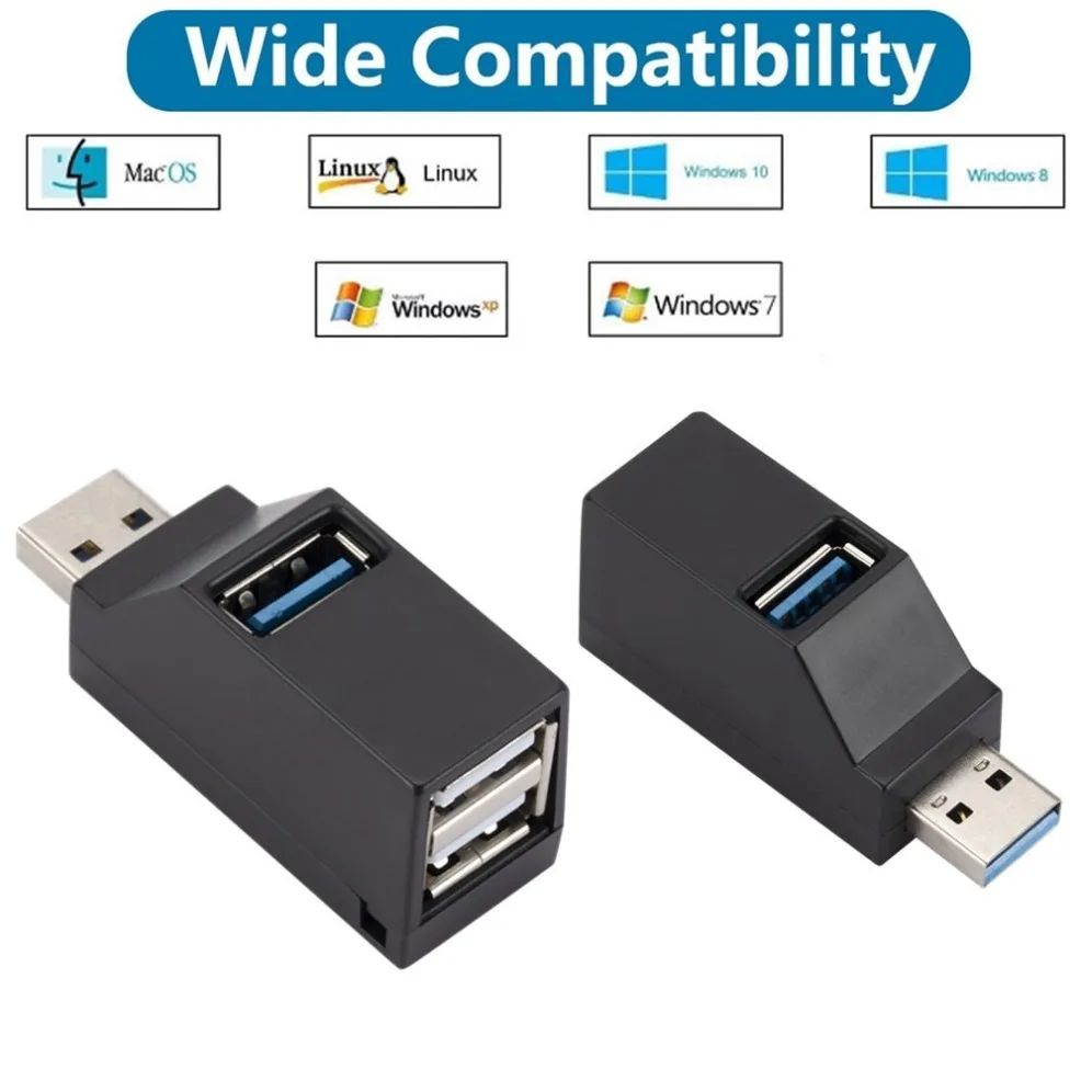 High Speed USB 3.0 2.0 HUB Adapter Extender Mini Splitter Box 1 to 3 Ports High Speed USB 2.0 For PC Laptop U Disk Card Reader