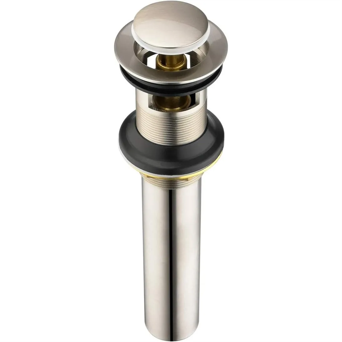 

Pop Up Drain Stopper for Bathroom Sink with Overflow, Brushed Nickel Solid Brass Easy Click Assembly