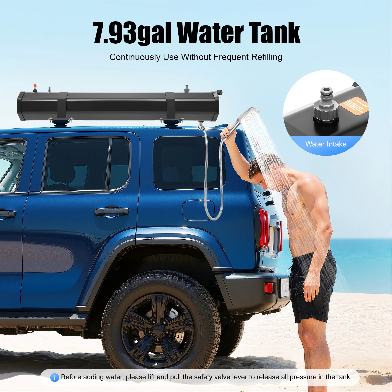 Portable Water Tank for Camping 30L Roof Rack Mount Road Shower, Outdoor Activities Water for roof crossbar luggage rack platform luggage rack roof tent roof luggage box roof luggage frame of SUVs sedans RVs trucks washing activities