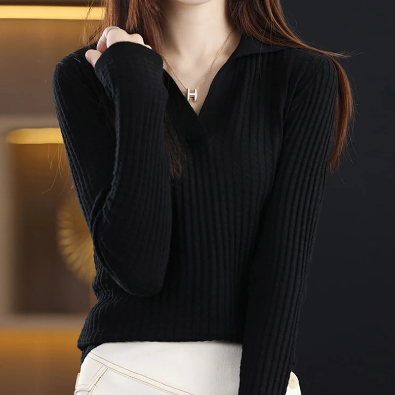 Simple Kara Neck Knetter Women's autumn winter loose casual long sleeve sweater Daily look KN1841