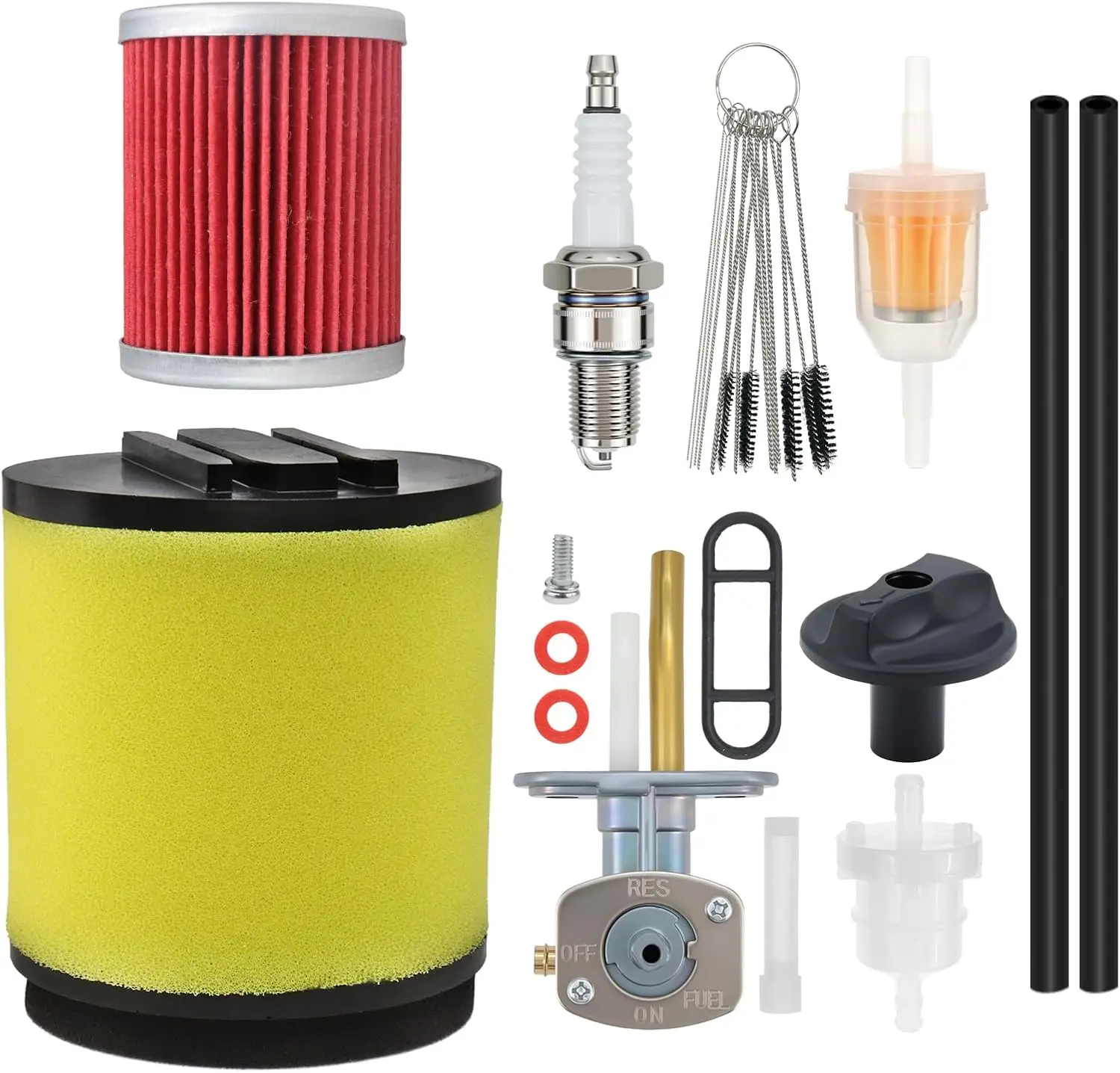 0470-421 0470-355 Air Oil Filter Tune Up Kit with Fuel Shut Off Valve Petcock Spark Plug and Brush for Arctic Cat 250 300 ATV 19