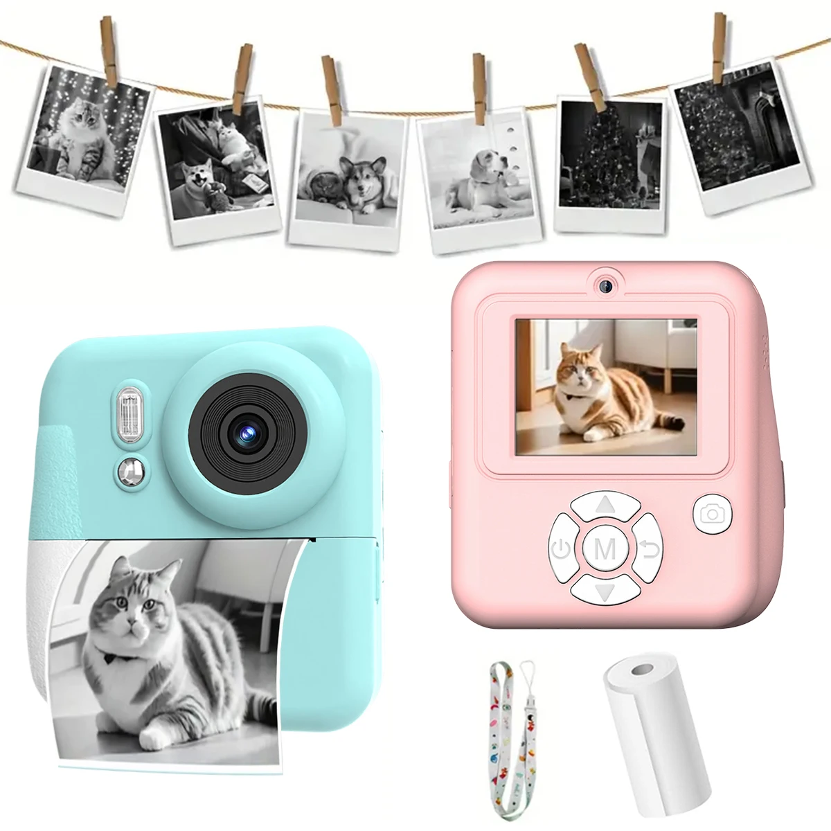 

Portable printer with 6 functions, lanyard, 2.4-inch large screen, compact ink free printer for travel, built-in multiple shooti