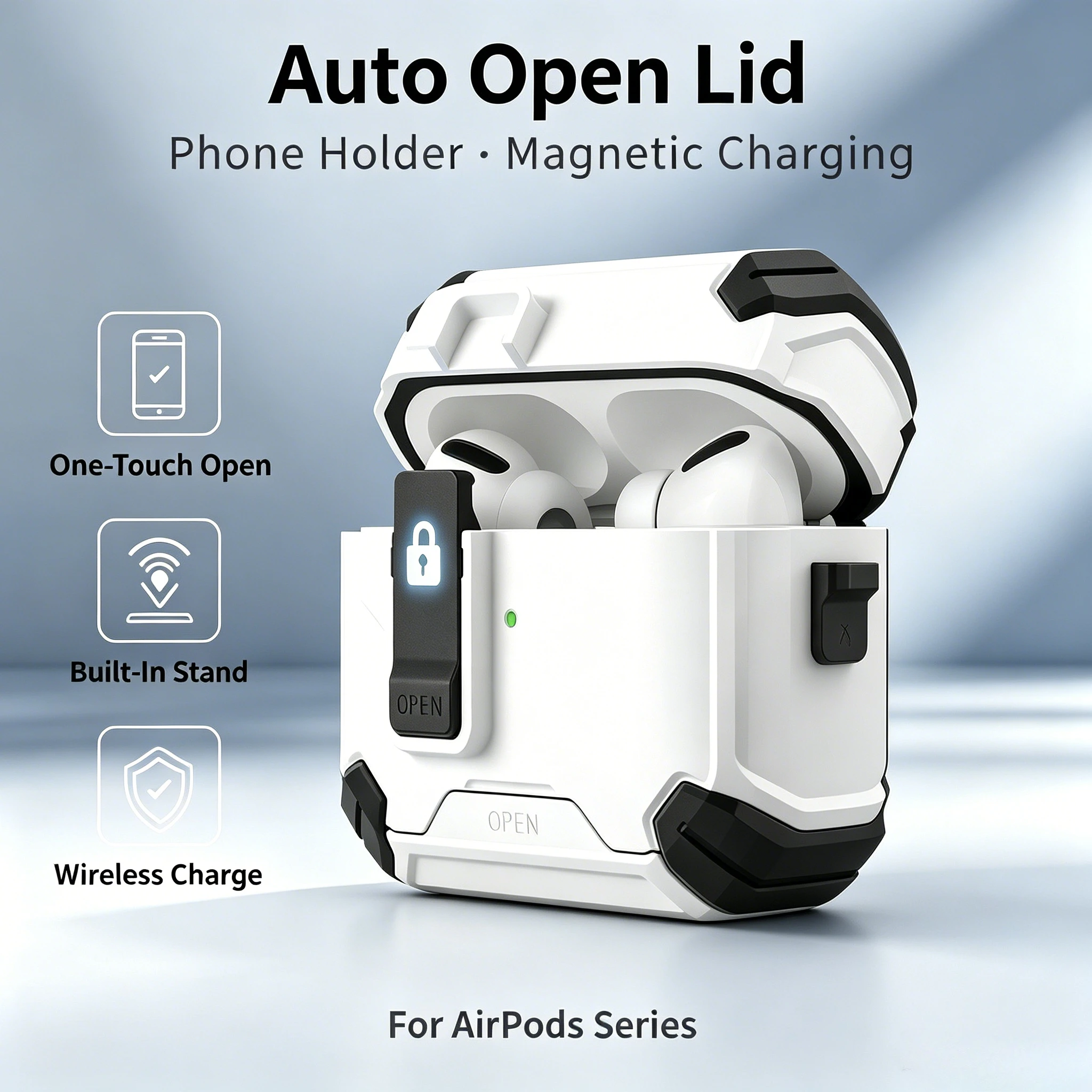 Étui AirPods à ouverture automatique, support de charge magnétique pour téléphone, coque de protection antichoc pour AirPods 1 2 3 4 Pro Pro 2