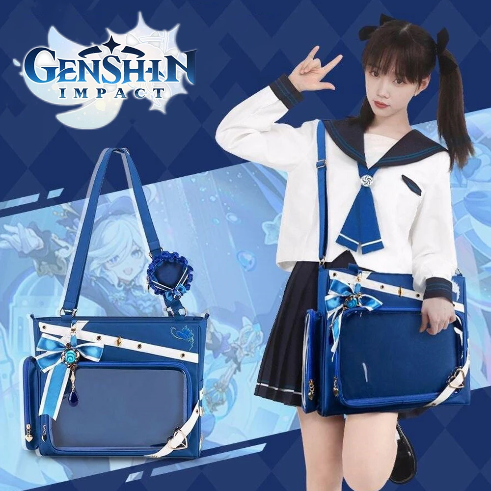 

Game Genshin Impact Furina Cosplay Backpack Student Large Capacity Shoulder Bag Zipper Handbag Crossbody Bags Party Unisex Props