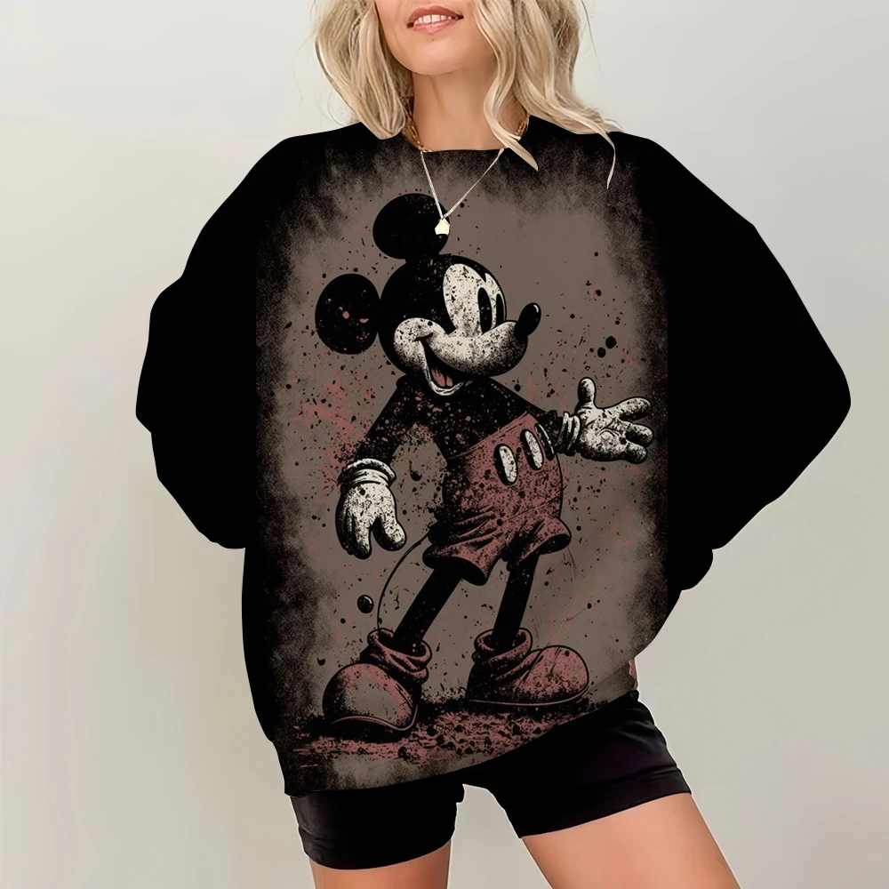 المرأة هوديس المرأة موضة هوديس ديزني ميكي ماوس طباعة البلوز هوديي المتضخم سوداديراس Harajuku معاطف أنيقة
