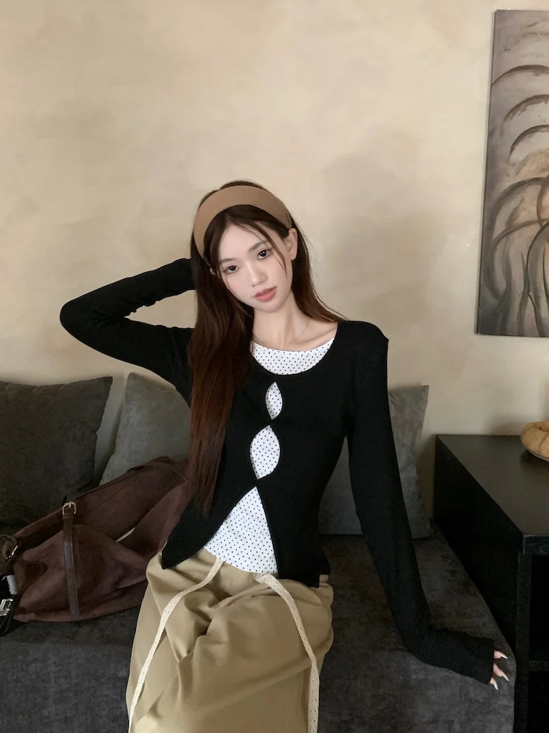 

Высокое качество, хит продаж, оптовая продажа, дизайн Sense, искусственная двухсекционная футболка с длинными рукавами, базовая рубашка с тонким верхом внутри