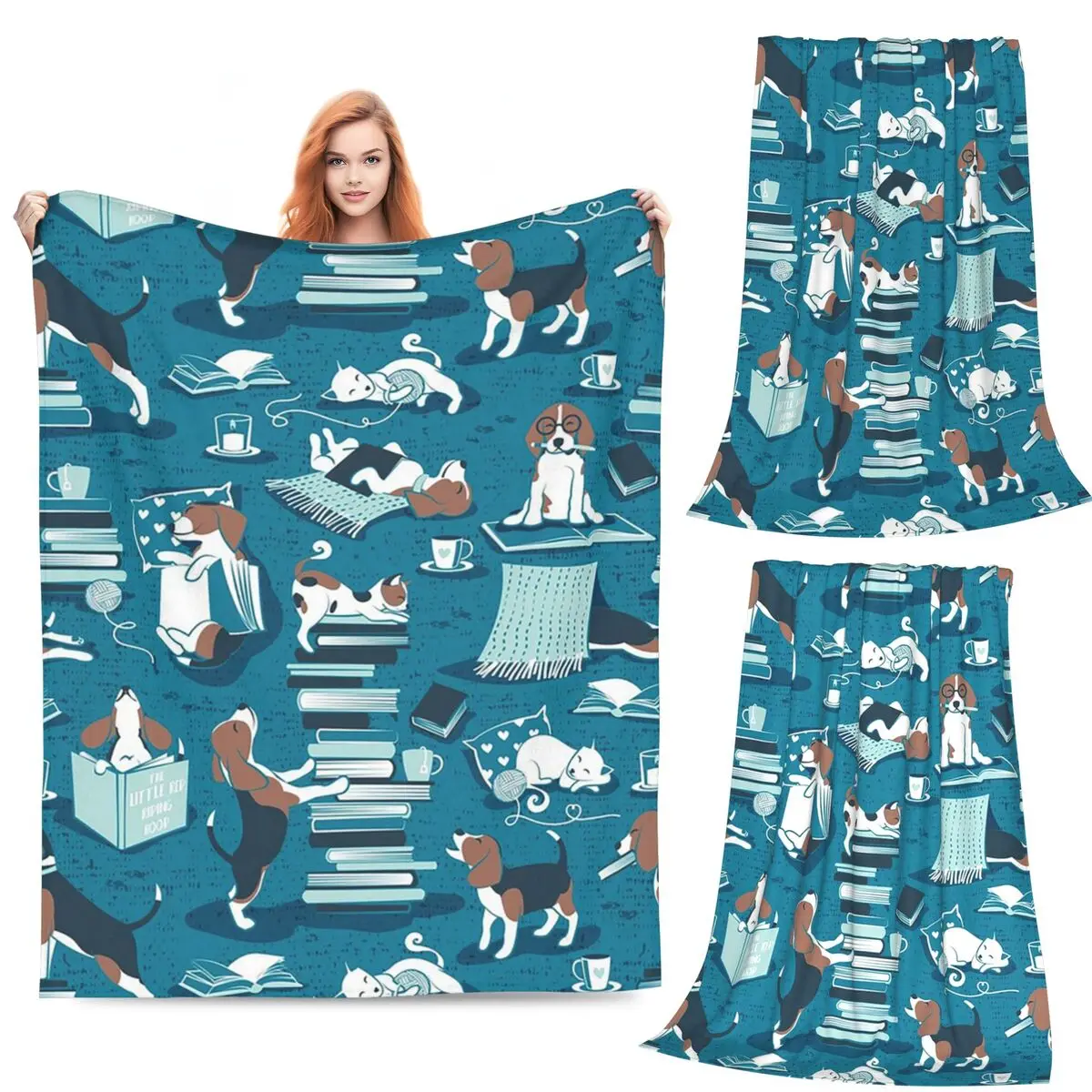 

Happy Dog Cute Beagle Blanket Flannel Sofa Throw Blanket Portable for Home Bedroom Travel Throws Bedspread Quilt