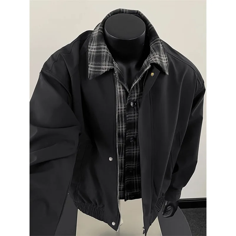 

Мужская демисезонная куртка в стиле ретро с воротником-стойкой, имитация двухслойности, в стиле Харадзюку, для работы и повседневной носки