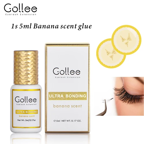 Gollee-pegamento para pestañas con aroma a plátano, 1s, pegamento fuerte de secado rápido, pegamento para extensión de pestañas duradero de 5 semanas para maquillaje profesional de salón