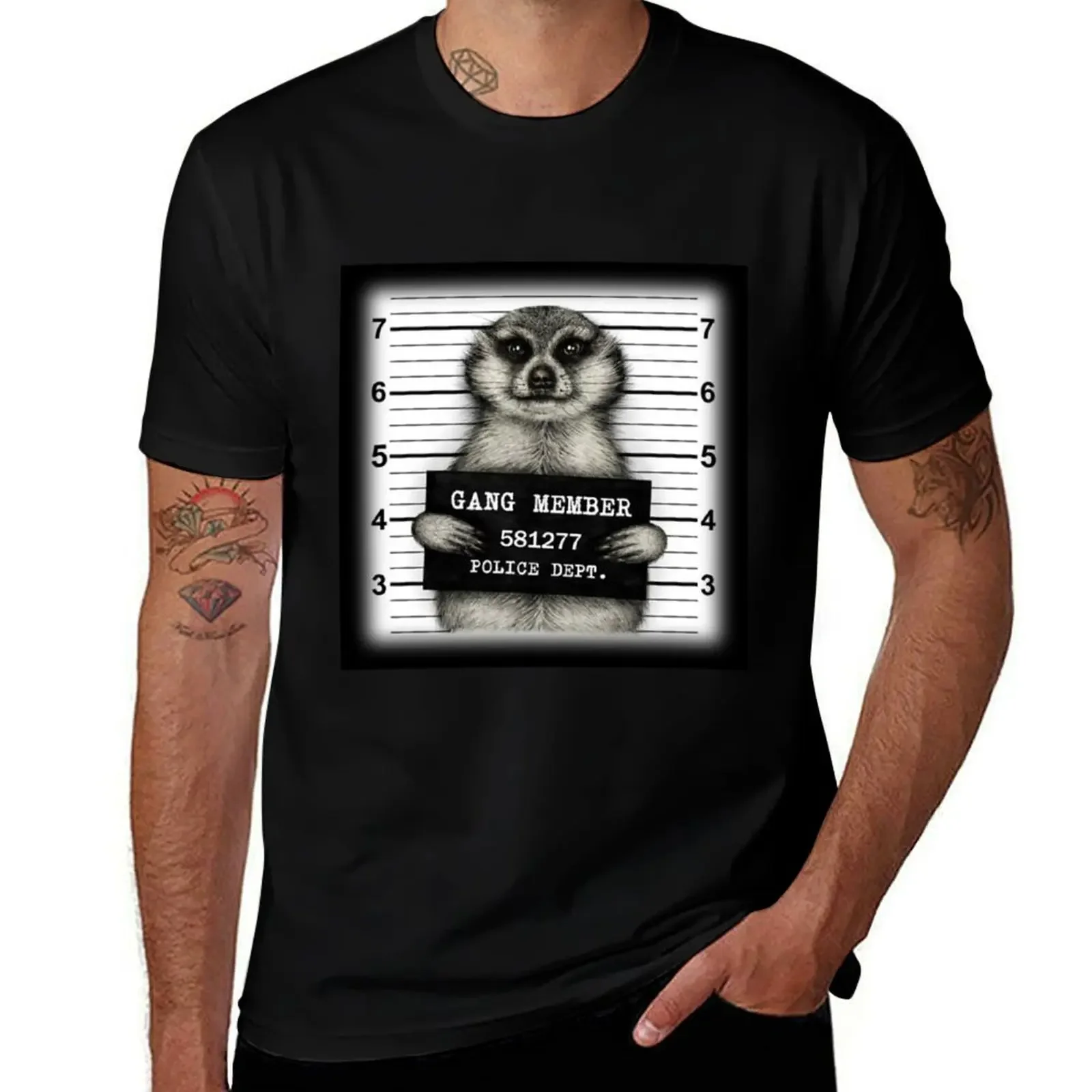 

Meerkat mugshot black T-Shirt essential t shirt Funny t-shirts graphic tee shirt mens white t shirts