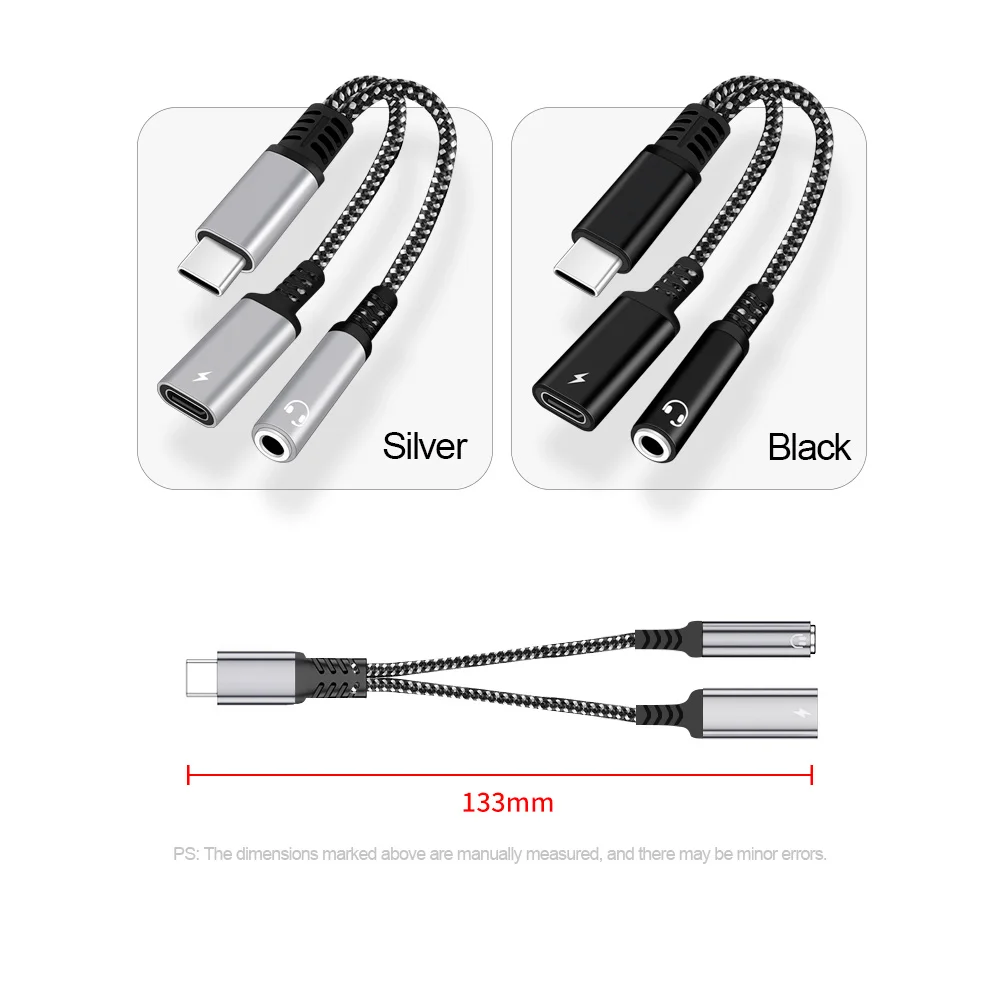 Byscoon 2IN1 USB Type C To 3.5mm Aux Adapter Type-c 3 5 Jack Audio Cable Earphone Cable Converter For Samsung OPPO Xiaomi Redmi