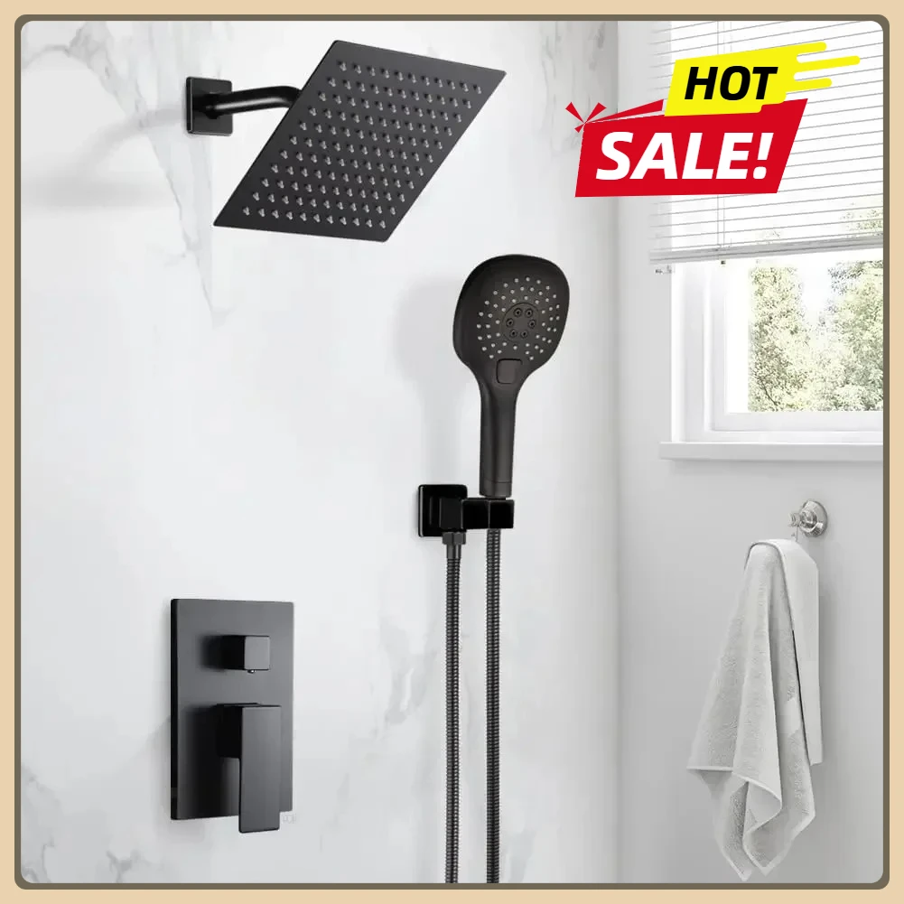 

8-дюймовая насадка для душа и набор ручек, черная душевая система, набор смесителей для душа с дождевой насадкой для ванной комнаты, полный настенный монтаж