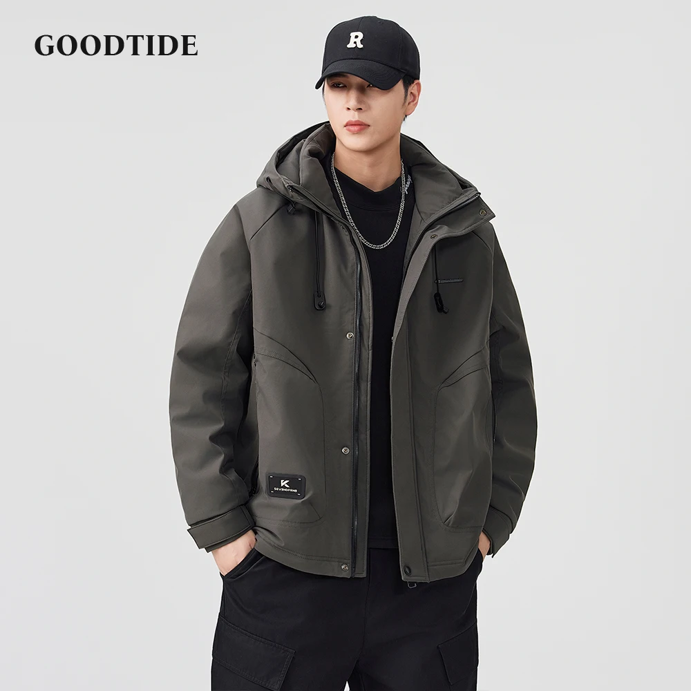

2025 зимняя новая мужская повседневная парка с капюшоном, регулируемый дизайн с несколькими карманами, теплый модный мужской пуховик, топ