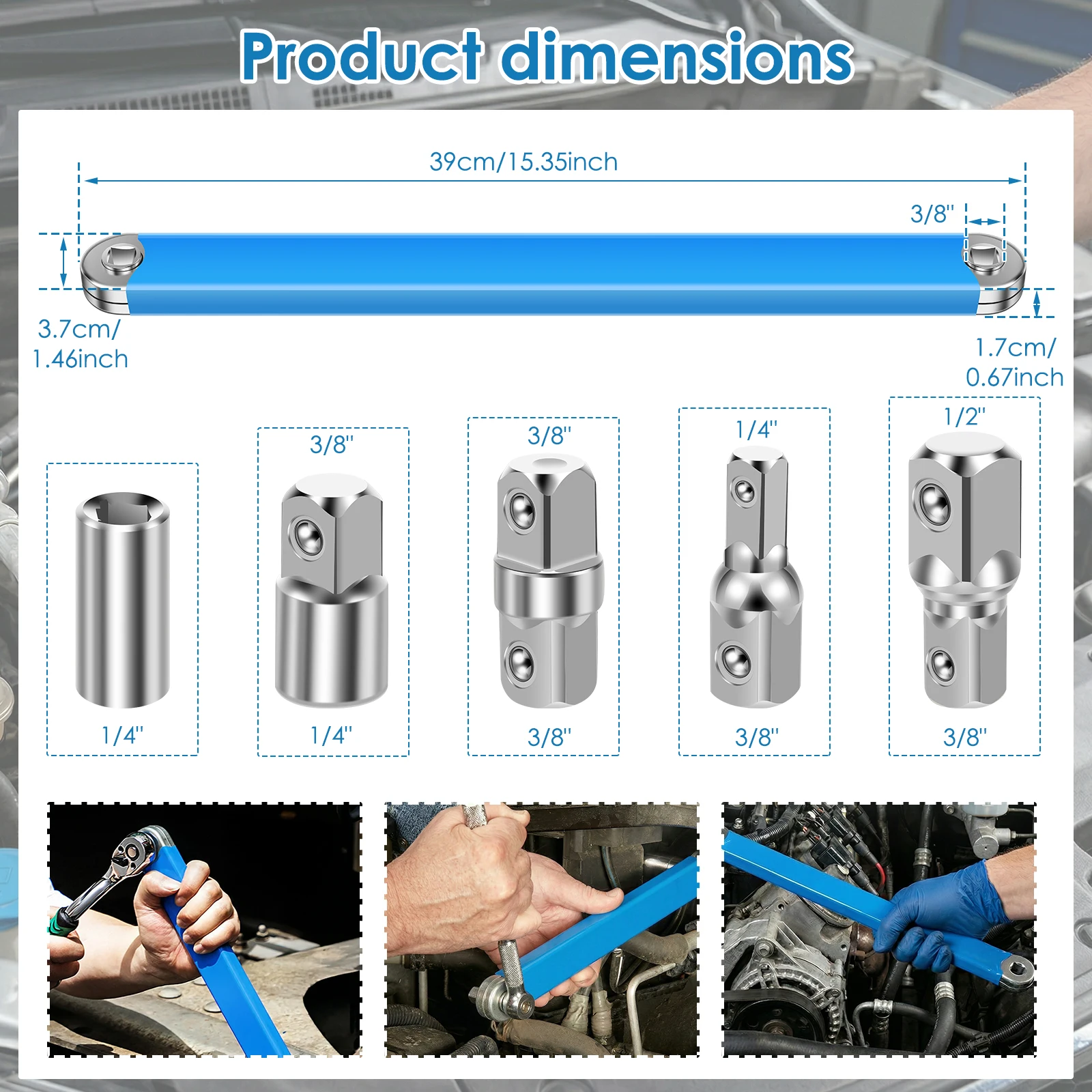 Offset Extension Wrench Impact Socket Ratchet Socket Wrench Extender Tool with 1/2