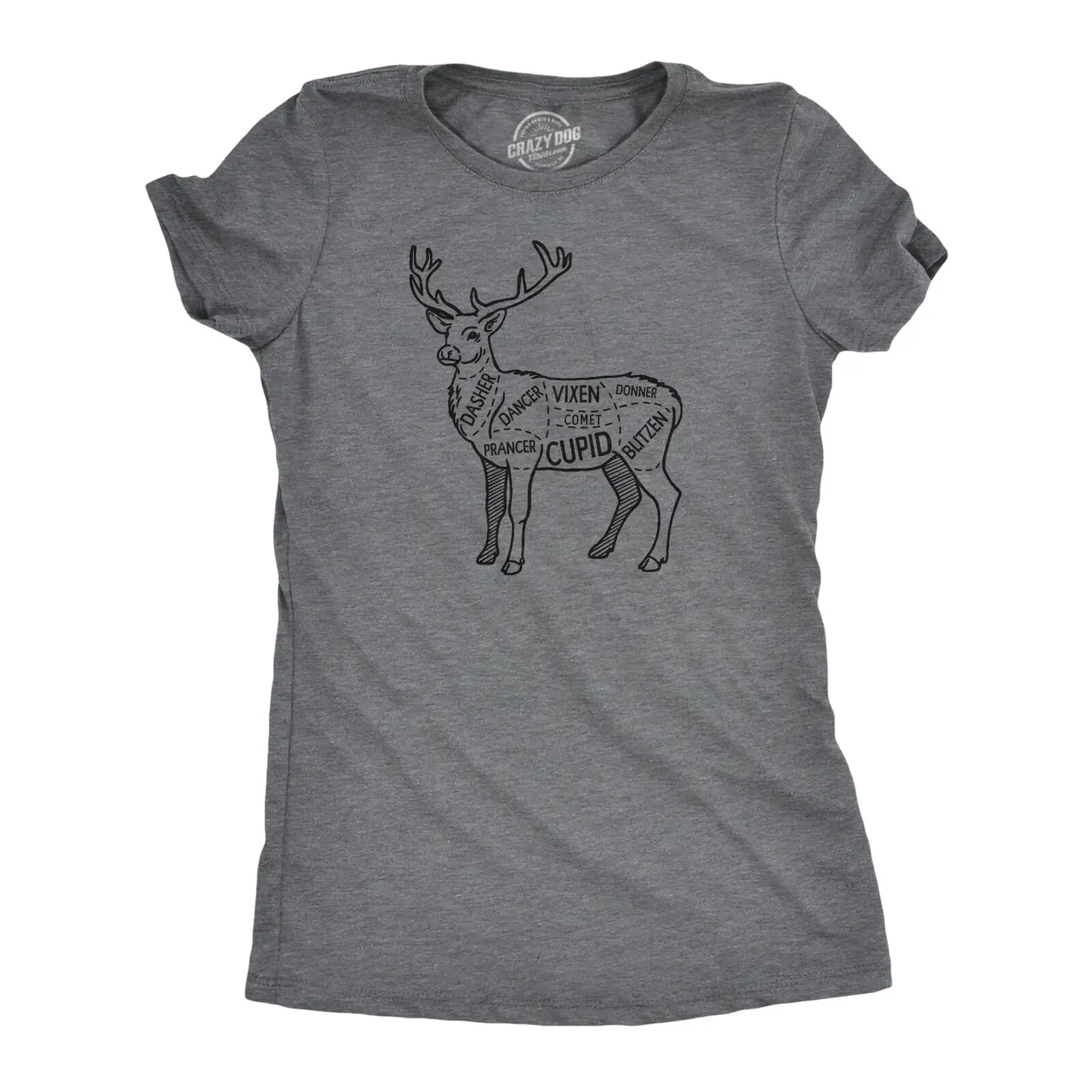 

Womens Reindeer Meat Cuts T Shirt Funny Xmas Deer Hunter Butcher Joke Tee For