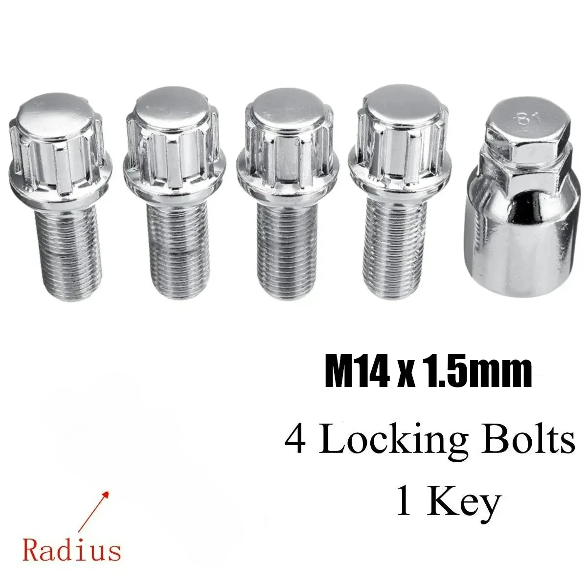 

new 5pcs/set Steel Wheel Lock Bolts M14 x 1.5mm Locking Radius Security Lug Nuts Set for Audi for VW