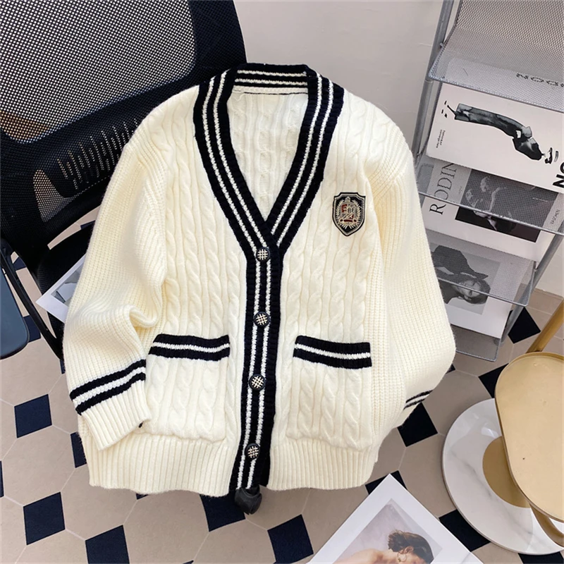 

Preppy Sweater Coat Women Cardigan Autumn 2024 Autumn Leisure Fashion New Relaxed Lazy British Mid-Length Knitted Top Women 90s