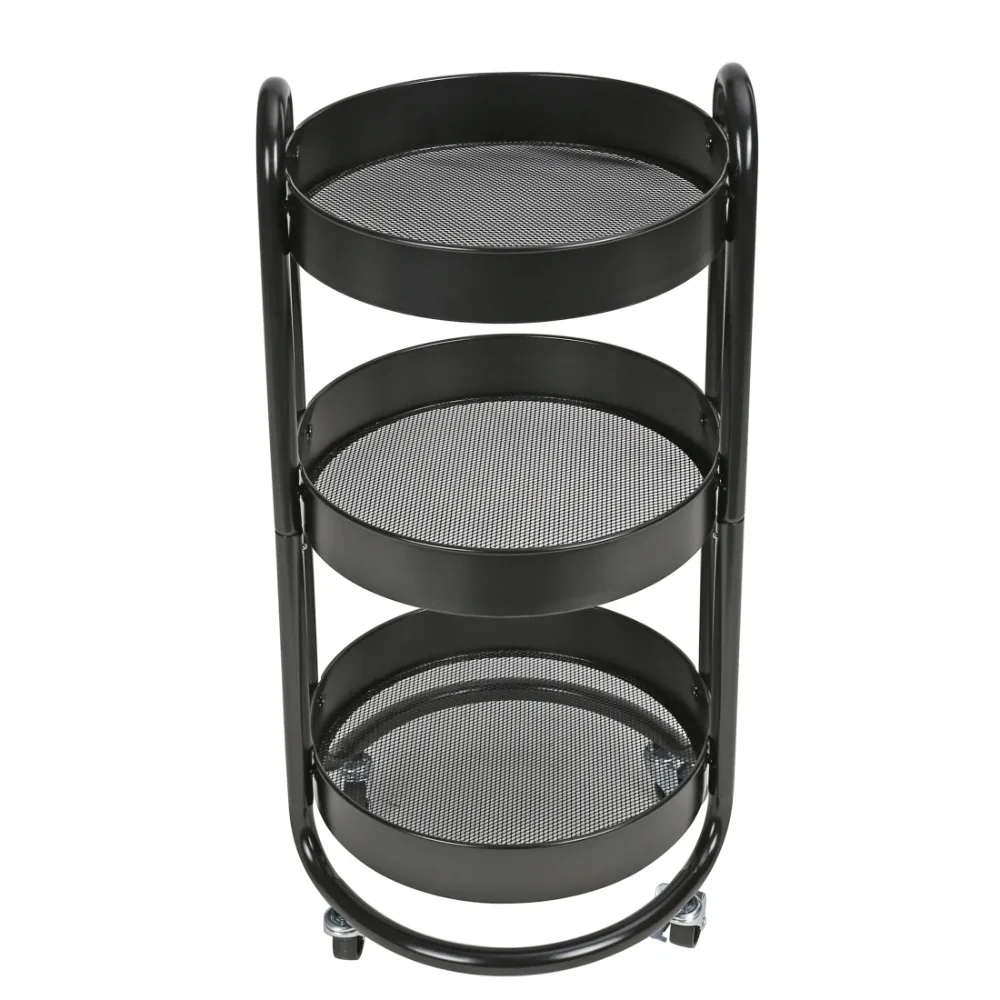

3 Tier Round Metal Utility Cart, Rich Black, Easy Rolling