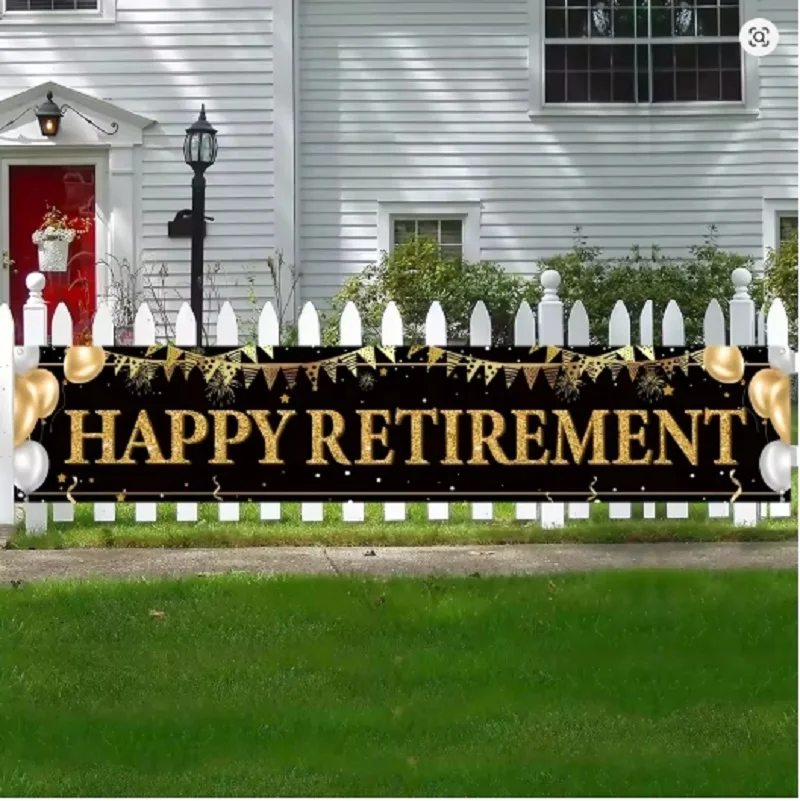 Happy Retirement Decorating Banner Black And Gold Retirement Background Marks Retirement Party Decor Backdrop Hanging Home Decor