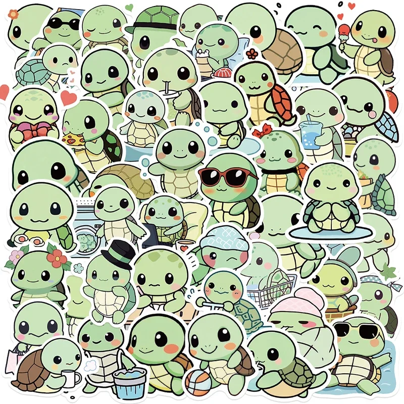 50 PCS Cute Turtle Stickers Set Aesthetic Waterproof Vinyl Animal Decals for Journaling Laptops Scrapbooking & Water Bottles
