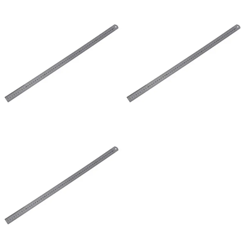 3Pcs 60Cm Stainless Metal Measuring Straight Ruler