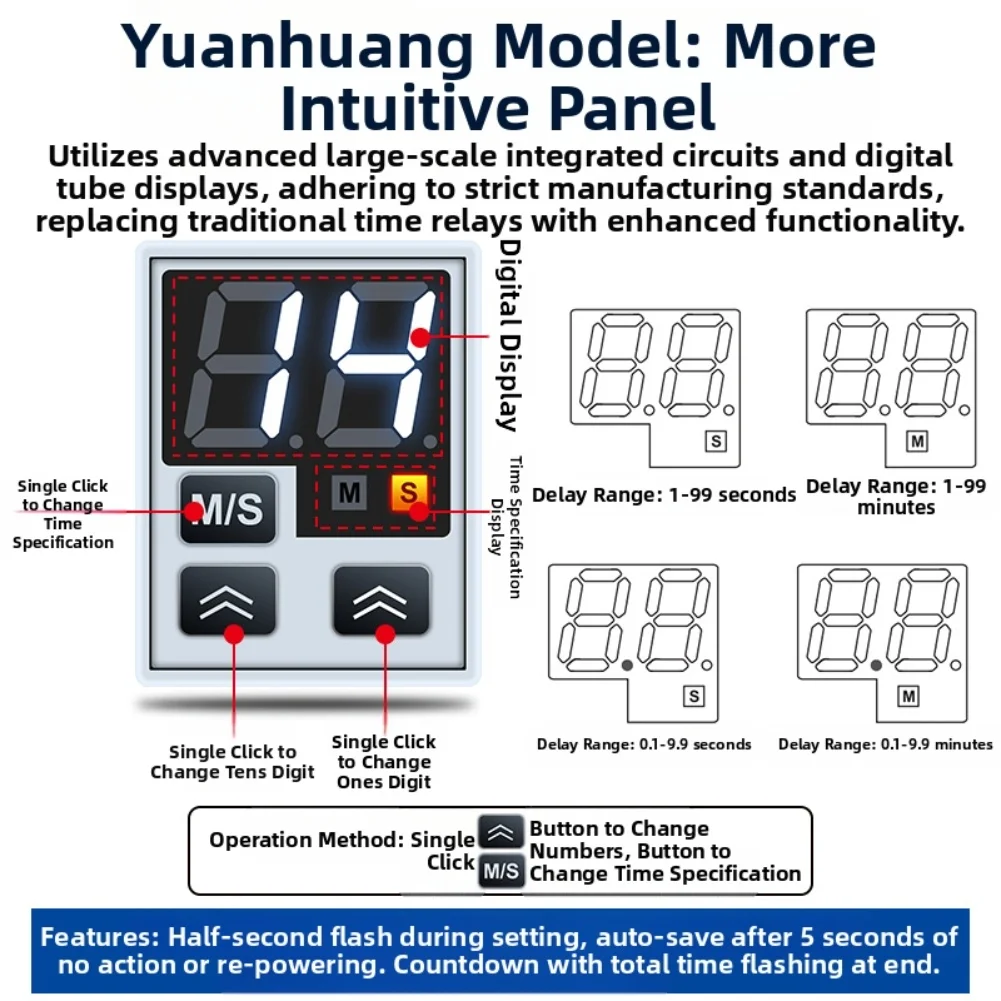 1PCS H3Y-2 Digital Time Relay With Base Versatile Delay Controller For 12V24V220V Systems 0.1s~99min Power On Delay Tool Parts