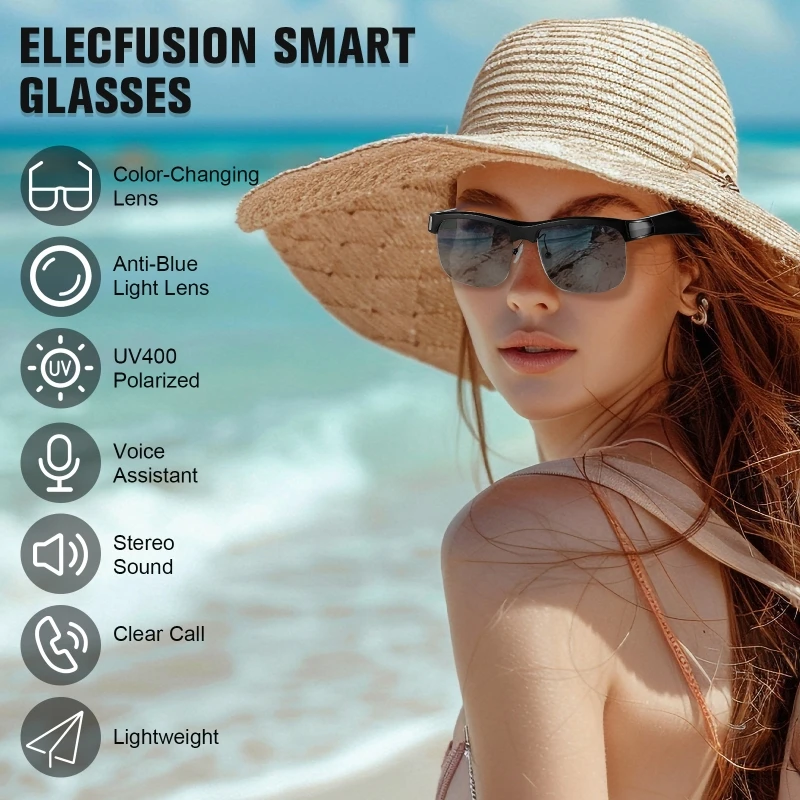 

Smart Bluetooth Glasses Headset Intelligence Color-Changing Sunglasses UV Protection HD Call Voice Assistant Glasses for Travel