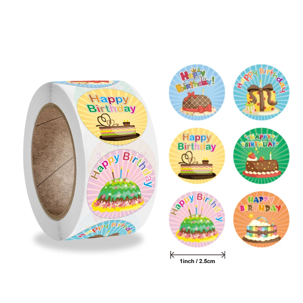 50-500pcs Happy Birthday Sticker Paper Adhesive Stickers Homemade Bakery Gift Seal Packaging Scrapbooking Kids Party