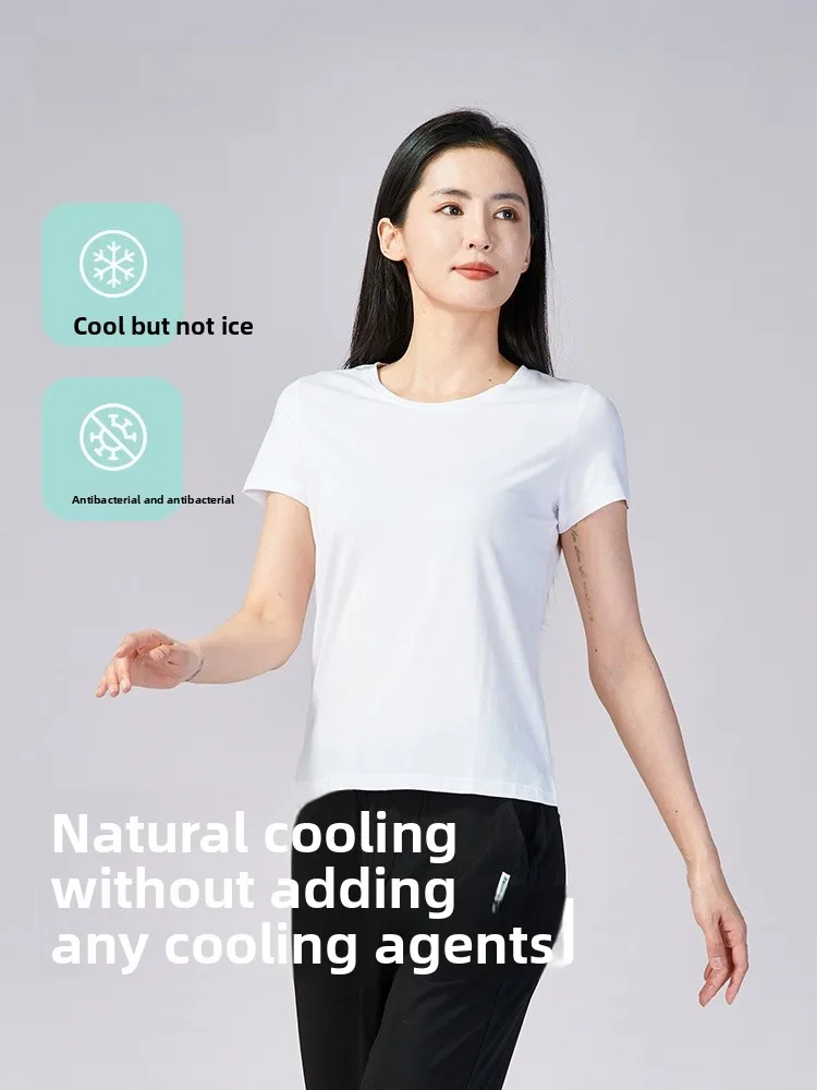 

Женская футболка из ледяного шелка, бамбука, круглая футболка Ne ort Sve Spor, свободная посадка, летняя дышащая, прохладная, домашняя одежда, повседневная одежда