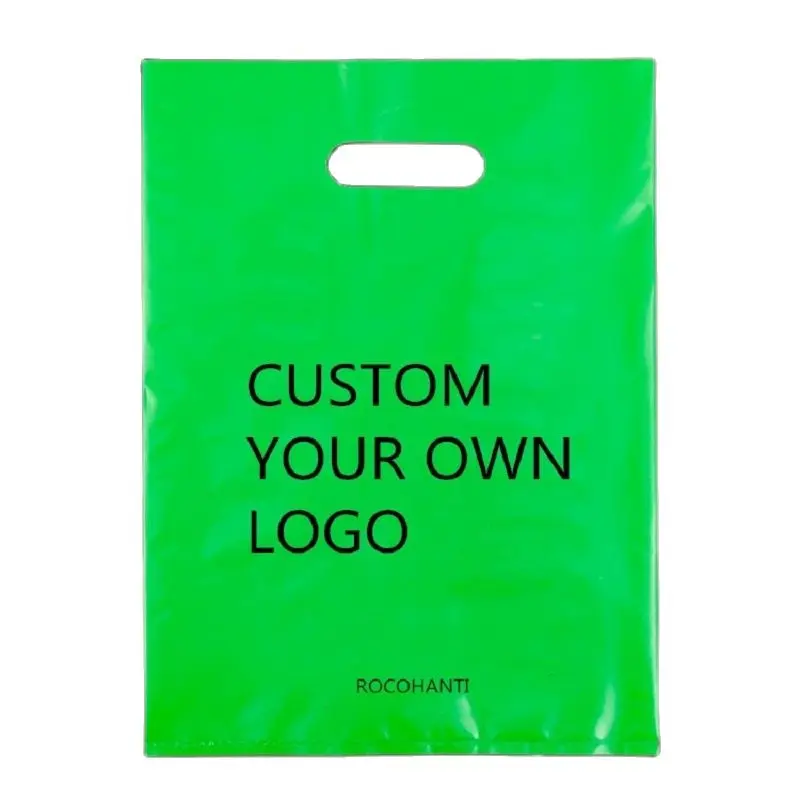 100pcs Custom Printed Logo Design LDPE / HDPE handle plastic bag die cut bag shopping bag for clothing / shoe packing