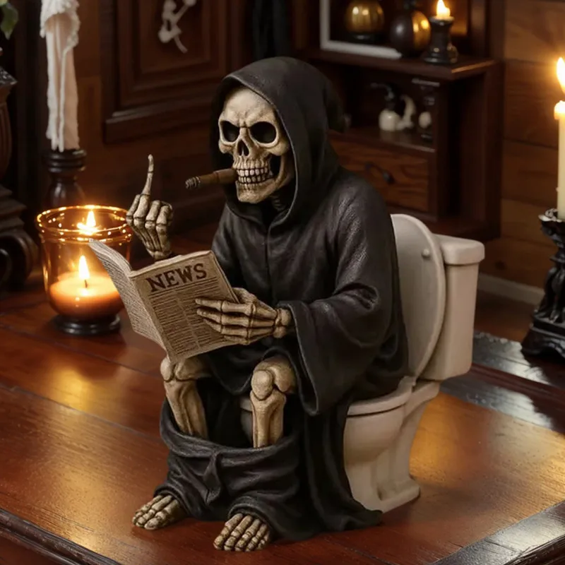 New Resin Craft Toilet Finger Death God Statue Halloween Decorations Gifts Small Toys Collectible Action Figure Handmade Artwork