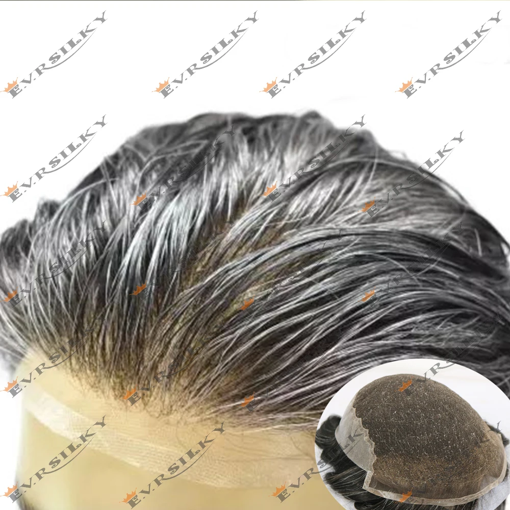 Natural Hairline 1B40 1B65 1B80 Grey Thin Male Brown Men Toupee Human Hair Wigs Super Durable Q6 Swiss Lace Capillary Prosthesis