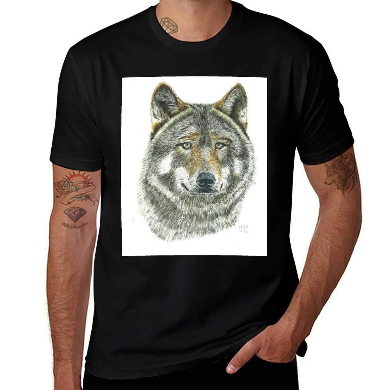 wolf, looking mysterious or...is he dangerous? T-Shirt Moisture Control Sports Tee T-Shirt