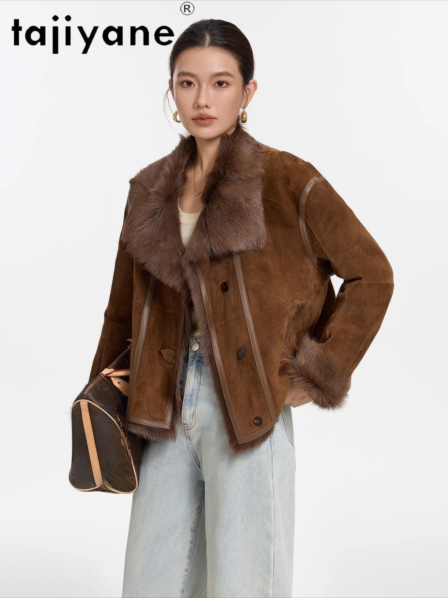 เสื้อโค้ทขนแกะแท้จากทัสคานี แบรนด์ TAJIYANE พร้อมขนแกะติดตัว เสื้อโค้ทขนสัตว์แท้สุดชิค เสื้อคลุมคุณภาพพรีเมียม เสื้อผ้าฤดูหนาวปี 2025 สำหรับผู้หญิง